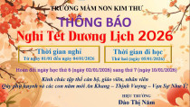 Trường Mầm non Kim Thư trân trọng thông báo: Lịch nghỉ Tết Dương lịch 2026