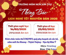 Trường Mầm non Kim Thư trân trọng thông báo Lịch nghỉ Tết Nguyên Đán 2026