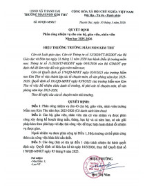 Trường MN Kim Thư trân trọng thông báo: Quyết định và danh sách phân công nhiệm vụ Cán bộ giáo viên nhân viên theo Thông tư 11/2026/TT-BGD ngày 04/3/2026