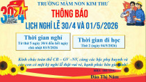 Trường Mầm non Kim Thư trân trọng thông báo Lịch nghỉ Lễ 30/4 -01/5/2026