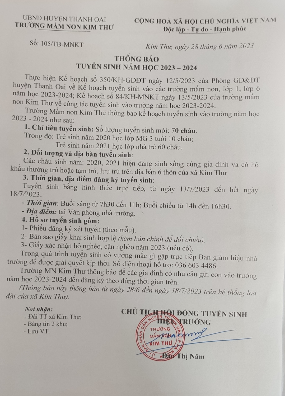 THÔNG BAO TSMNKT 2023 2024