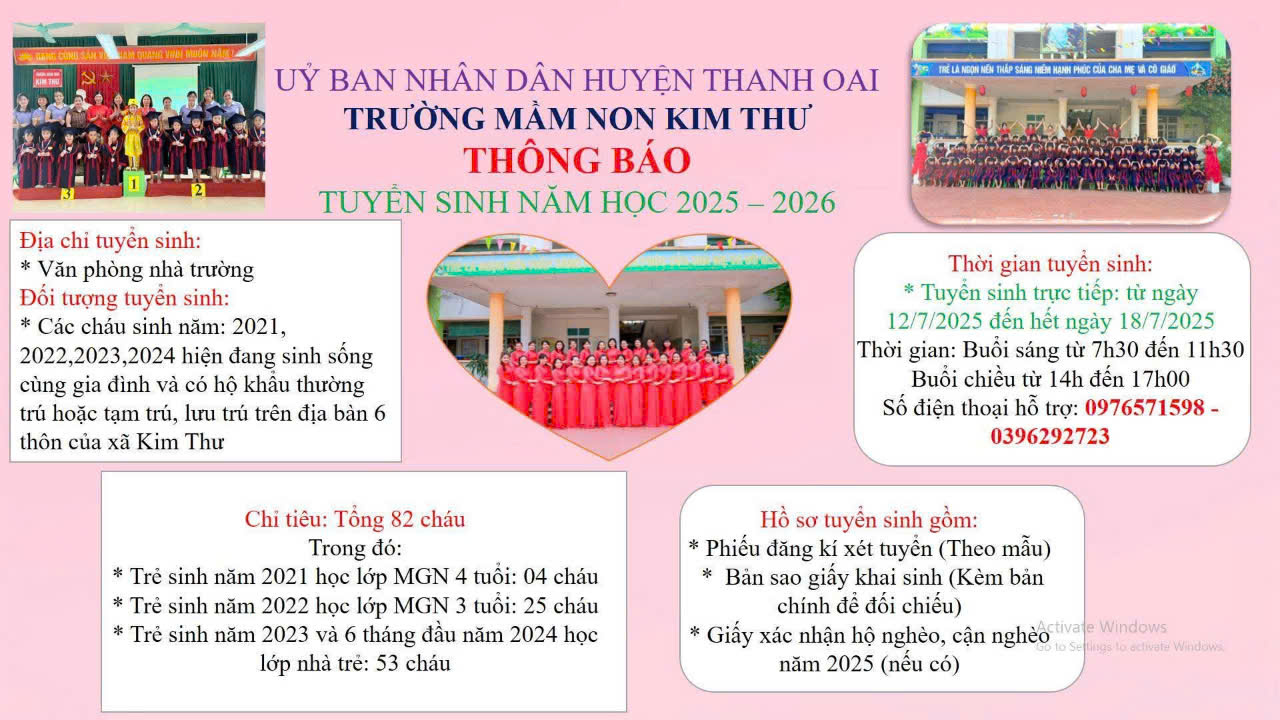 Thông báo tuyển sinh Trường MN Kim Thư năm học 2025 - 2026
